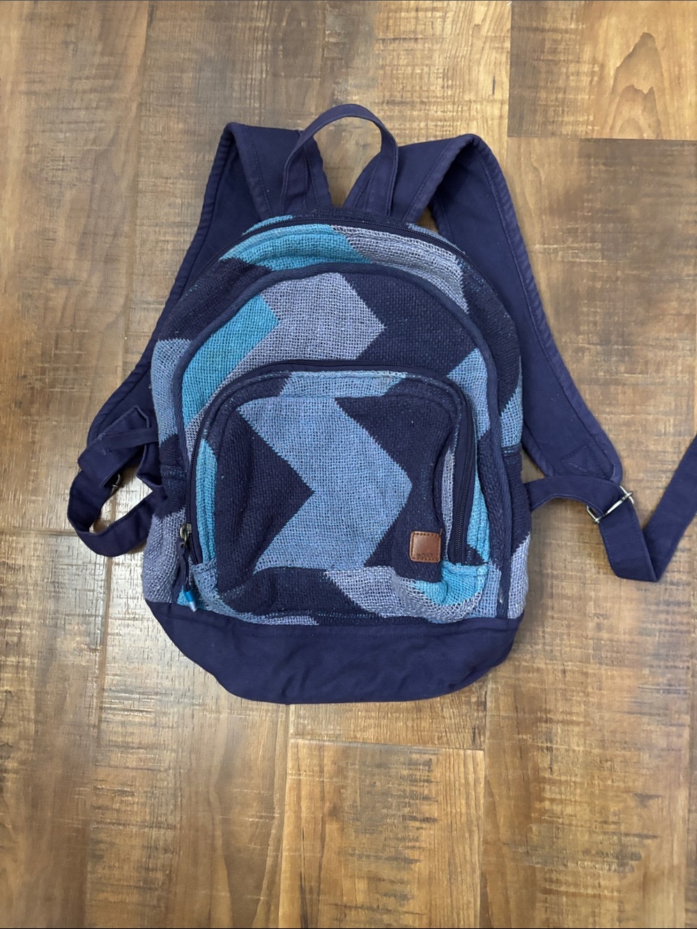 Roxy Backpack blue cotton blend October 2014 boho coastal vintage 2 pocket